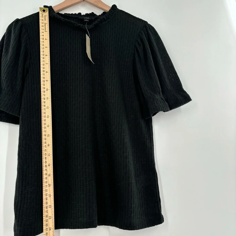 New! J. Crew Pointelle Puff Sleeve Top in Black Size Large